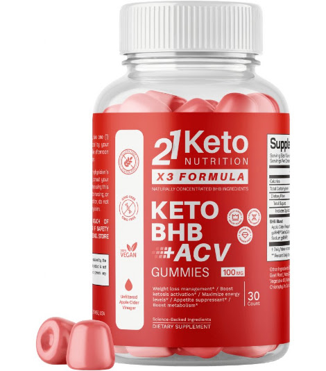 21KETO Gummies bottle — X3 Formula BHB + ACV, 30 gummies